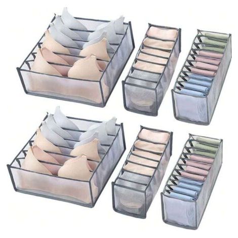 QORVA-Organisateur de tiroir de lingerie 6 pièces, rangement de sous-vêtements de soutien-gorge et organisateur de chaussettes, organisateur de placard pliable pour soutiens-gorge, chaussettes, cravat (1/3)