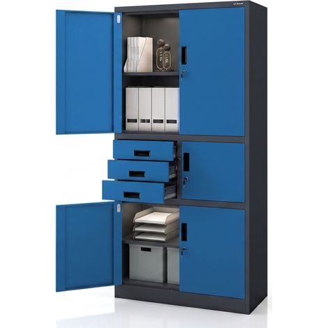 Metall-Büroschrank mit Safe, Anthrazit-Blau, 900x1850x400 mm: FILIP II