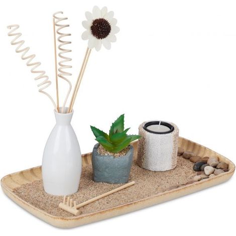 Juego de portavelas con jardín zen