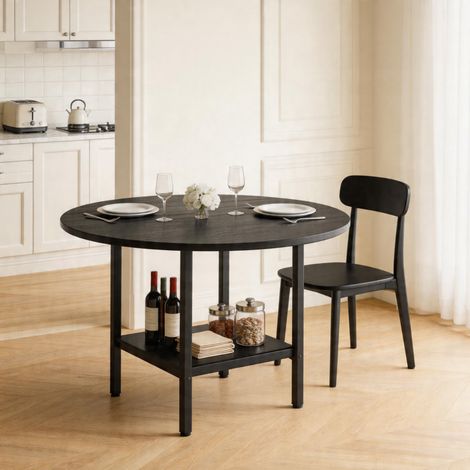 Tavolo rotondo 100x77 cm in MDF e metallo nero con ripiano portaoggetti FloraGrace (1/5)