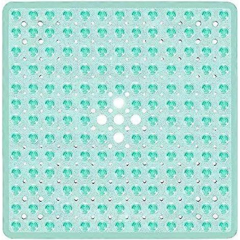 Tapis de bain carré turquoise antidérapant à ventouses - Durable et élégant - Tapis de douche antidérapant - Design moderne - Ventouses de qualité - Lavable en machine (1/5)