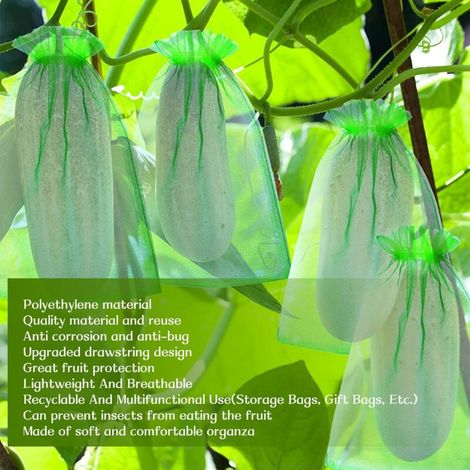 Sachet de protection Fruit Bio sac Mesh Réutilisable en Polyéthène Green Pack 100PCS de 10x15cm pour Fruits Arbres (1/4)