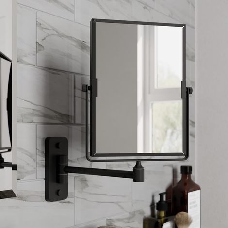 Wall Mounted 3x Magnifying Bathroom Mirror Shaving Make Up Extending Black