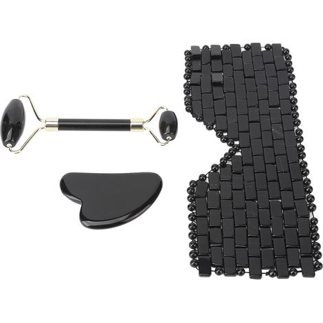 Lot de Rouleaux Massage Contour des Yeux en Pierre de Jade Noir, Réduit Cernes, Stimule la Circulation, Planche de Massage Oculaire (1/5)