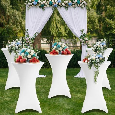 TolleTour Lote de 5 fundas protectoras Ø70 cm – Para mesas altas redondas y mesas altas de bar Blanco