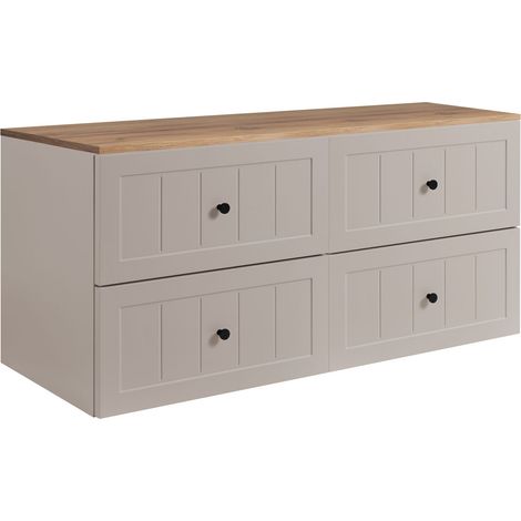Set di mobili da bagno sotto lavabo, Beige / rovere Craft, 120 (2 x 60) x 46 x 58 cm , 3 colori di maniglie inclusi