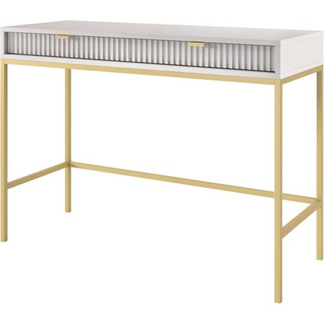 Toeletta: 2 cassetti, Grigio, oro, 104 x 78 x 50 cm, maniglie dorate (1/5)