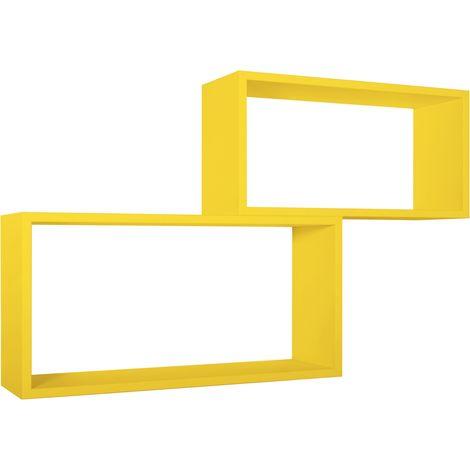 Lot de 2 étagères murales rectangulaires cube moderne Bislungo - Jaune (1/4)