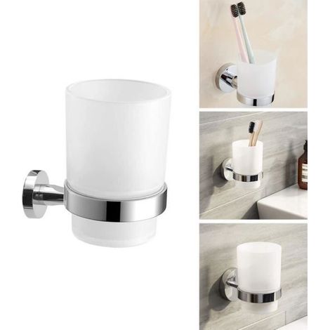 Porte-Brosse À Dents Murale - Verre Givré Et Acier Inoxydable - Salle De Bain - 1 Pièce (1/4)