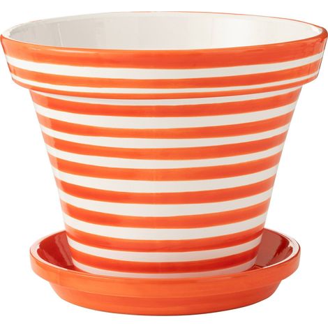 Cache pot céramique peint main rayures orange style andalou - Rayé orange et blanc artisanal (1/3)