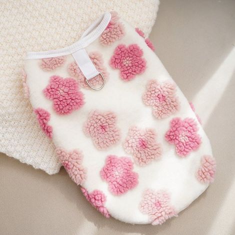 Doppellagige Fleeceweste für Herbst und Winter geeignet für Katzen und Hunde warm und bequem 403C Rosa geblümte Weste Größe L Brustumfang 45 cm 4 4