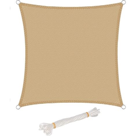 Woltu – Voile d'ombrage carré 5x5m en HDPE – Protection UV 90% – Résistant aux déchirures – Fixation avec cordons et œillets en métal