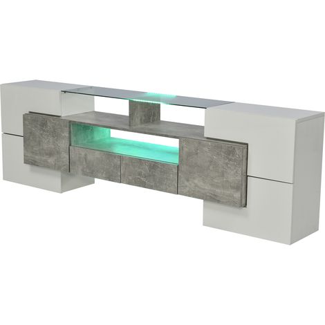 Meuble TV moderne blanc laqué avec éclairage LED - 200 cm, salon (1/5)
