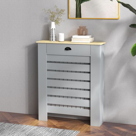 Gris - Cache-radiateur moderne à lattes, capot de radiateur à grille avec tiroir en MDF, pour la maison et le bureau, 78x19x95,5 cm