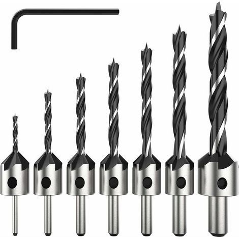 7 Pièce Hss 5 Flûte Jeu De Foret Fraise Bit De Vis À Bois Chanfrein Pour Diverses Vis De Longueur Par Simple Desserrer Et Resserrer La Vis, 3-6mm Set Outil (1/5)