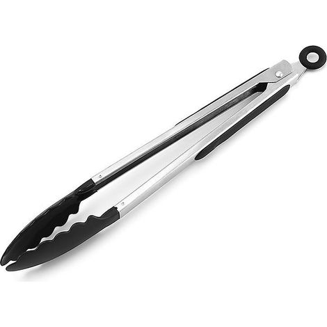 Grillzange aus Edelstahl und lebensmittelechtem Silikon (Schwarz, 30 cm), hitzebeständige Küchenzange (1/5)