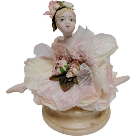 ballerina danza classica bambola collezione in porcellana carillon rifinita con vestito tulle rosa raso pizzo made in italy (1/5)
