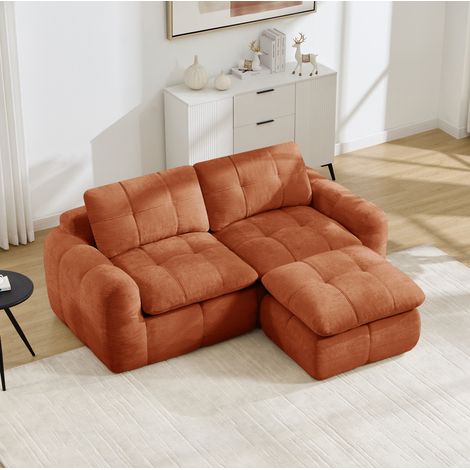 Canapé d'angle modulable 194x160x68 cm en chenille Orange, gain de place pour salon FloraGrace (1/5)