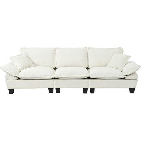 Divano a 3 posti in ciniglia beige con braccioli curvi, stile moderno per piccoli spazi (1/5)