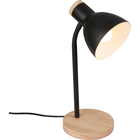 - Lampe de table avec interrupteur à fil, orientable, E14, max. 10W, bureau, chevet, salon à poser, lampe à poser, table, 14x38 cm, noir-bois (1/5)