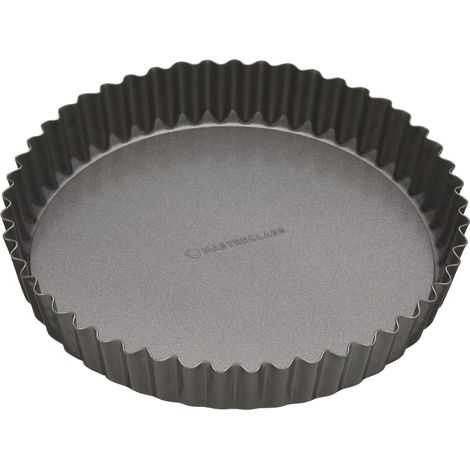 MasterClass Teglia per crostate e quiche antiaderente, senza PTFE, PFOA e BPA, robusta in acciaio al carbonio scanalata di 1 mm di spessore, rotonda da 25 cm (10"), grigia (1/4)
