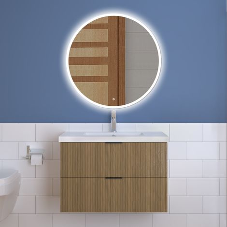 Ducha Casa Lavabo Suspendido de Nogal con Mueble de Baño de 2 Cajones,79 x 46 x 52 cm (1/5)