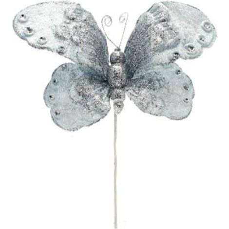 Farfalla decorata per decorazione addobbo albero di natale - colore argento