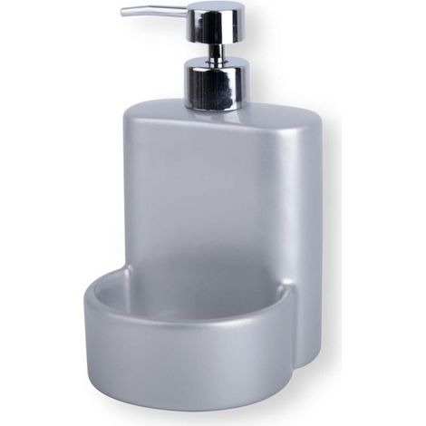 Bardusch-Distributeur céramique gris avec espace porte-éponge, pour liquide vaisselle ou savon mains, design pratique (1/5)