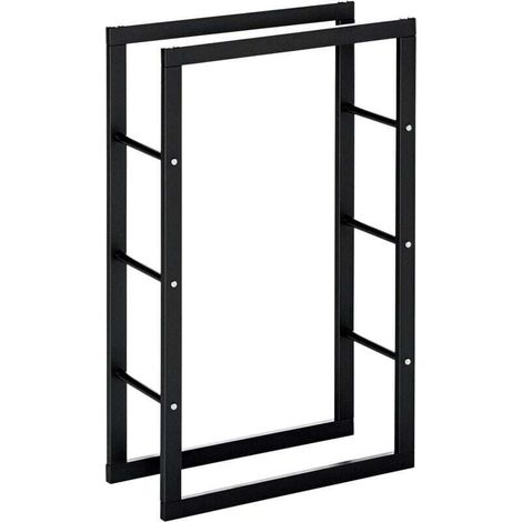 Range bûches Etagère porte bois de cheminée porte-bûches design contemporain charge max. 100 Kg dim. 60L x 25l x 100H cm métal noir (1/4)