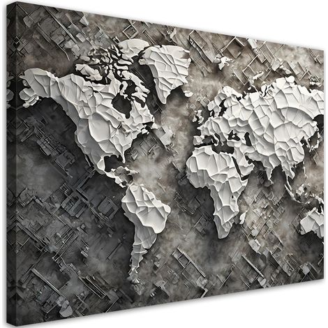 Tableau déco Carte du monde grise 3D 90x60 (1/5)