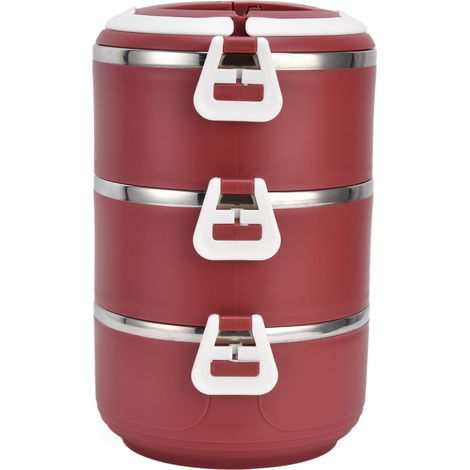 Boîte Bento Isotherme Trois Couches Empilable en Acier Inoxydable Anti-Fuite pour École Pique-nique Camping Rouge (1/5)