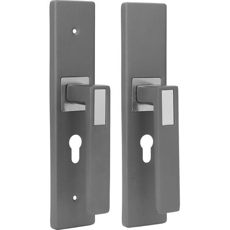 Poignée de porte aluminium gris, serrure intérieure silencieuse et robuste avec 3 clés, design ergonomique pour chambre et salle de bain (1/4)