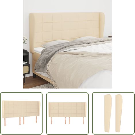 The Living Store Tête de lit avec oreilles Crème 163x23x118/128 cm Tissu - Tête De Lit - Têtière De Lit - Literie - Meuble De Chambre - Décoration Chambre (1/5)