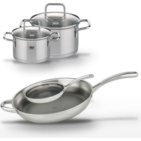 Lot de 2 Poêles Elo Relief Evolution 32cm & 24cm et 2 Faitouts 20cm & 16cm (1/5)