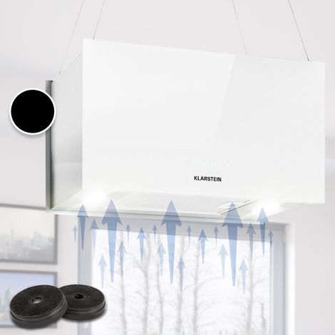 Klarstein – Hotte îlot aspirante 60cm 590 m³/h – 3 vitesses – Éclairage LED – Filtres à graisse en aluminium – Acier inoxydable