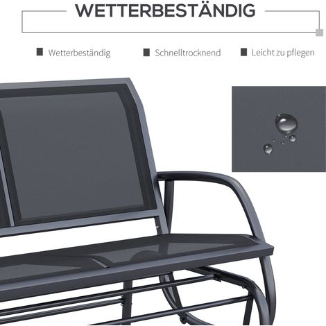 Banc de jardin basculant mécanisme oscillant, capacité 200 kg, 120x70x85 cm, noir (1/5)