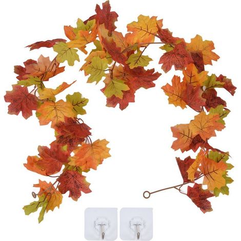 Guirlande d'érable artificielle décorative, feuille d'automne, décoration pour Thanksgiving Halloween, fausse vigne, double rotin, Type A (1/5)