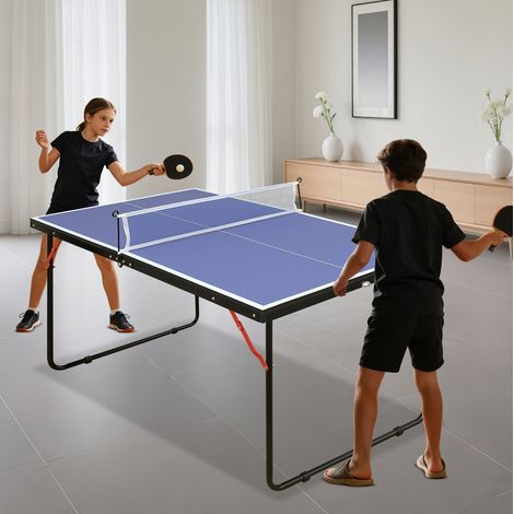 Tavolo da ping-pong pieghevole 137 cm con rete, 2 racchette e 3 palline, blu DESVIAE (1/5)