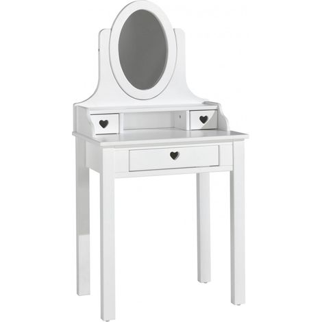 MILADY - Coiffeuse 3 Tiroirs Blanche avec Miroir Inclinable (1/3)