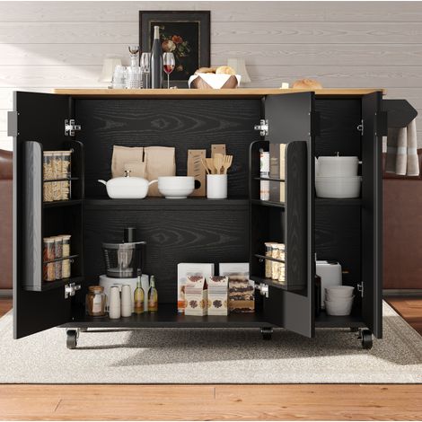 Îlot de cuisine 130x45x92 cm en MDF noir, avec rangement, pour cuisine et salle à manger FloraGrace (1/5)