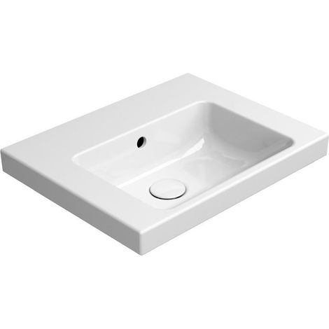 Lavabo en céramique NORM 50x40cm, sans trou pour robinetterie, blanc Extraglaze (1/3)