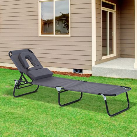 Sonnenliege, Gartenliege, Relaxliege, Dreibeinliege mit Frontöffnung, Grau