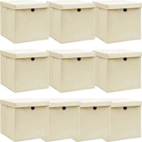 Cajas de almacenaje con tapas 10 uds tela crema 32x32x32 cm vidaXL