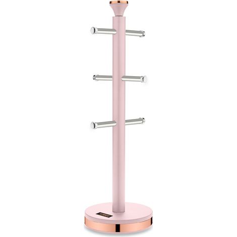 Tower T826132PNK Cavaletto Mug Tree with Stainless Steel Stoppers, Soft Underliner, Marshmallow Pink and Rose Gold