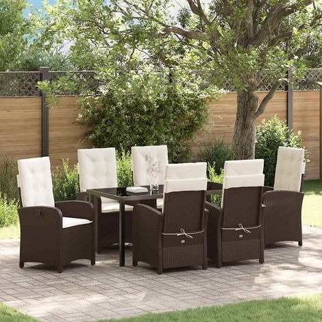 Garten Essgruppe mit Kissen 7 pcs Braun Poly-Rattan (1/5)