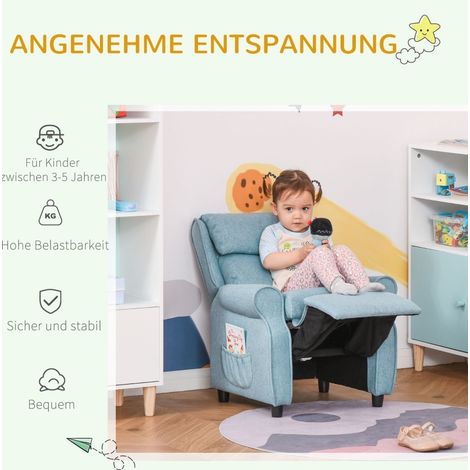 Fauteuil enfant avec repose-pieds, dossiers réglables et accoudoirs, fauteuil relax bleu pour 3-5 ans (1/5)