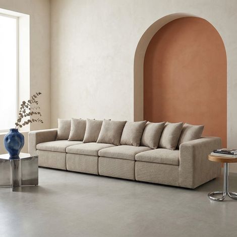 Canapé modulable tissu chenille 5 places - Movi Chenille Beige foncé (1/5)