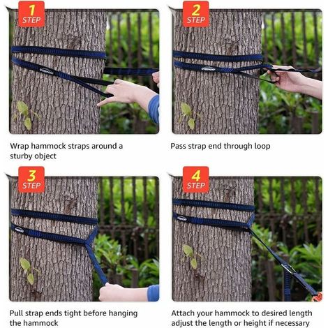 1 paire d'ensemble de fixation pour hamac, ensemble de Suspension et lustre, sangles d'arbre avec 11 boucles, 300 cm 2,5 cm, max 300 kg pour le camping, la randonnée, le pique-nique, les voyages en p (1/4)