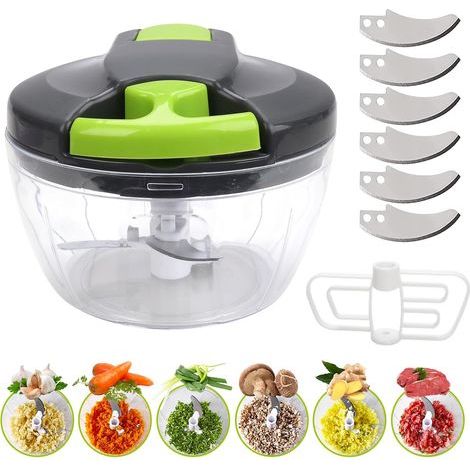 Picadora manual AIDUCHO de 520 ml, picadora manual de cebollas con 3 cuchillas de acero inoxidable, 3 cuchillas adicionales y 1 batidora, mezcladora manual, cortadora manual de cebollas, ajo, carne, v (1/5)