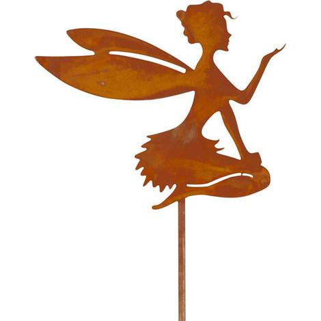 Décoration Fée de Jardins Métal Artisanal [Iron, Brown, 26x27x1cm, 1 pièce] - Ensemble de 5 Fées en Métal avec Fleurs et Ailes pour Décor d'Intérieur et d'Extérieur Anticorrosion et Résistant (1/5)